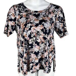 J Jill Womens L Scoop Neck Top Elbow Sleeve Tee Pima Cotton Pullover Bloomcore